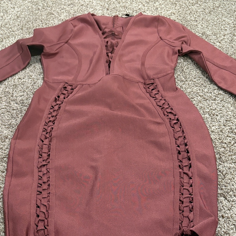 Women’s Lace-Trim 𝓫𝓪𝓷𝓭𝓪𝓰𝓮 Dress in Dusty Rose